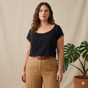 Maeve Anthropologie Black Scoop Neck Raglan Crop Top Boho Capsule Wardrobe Large